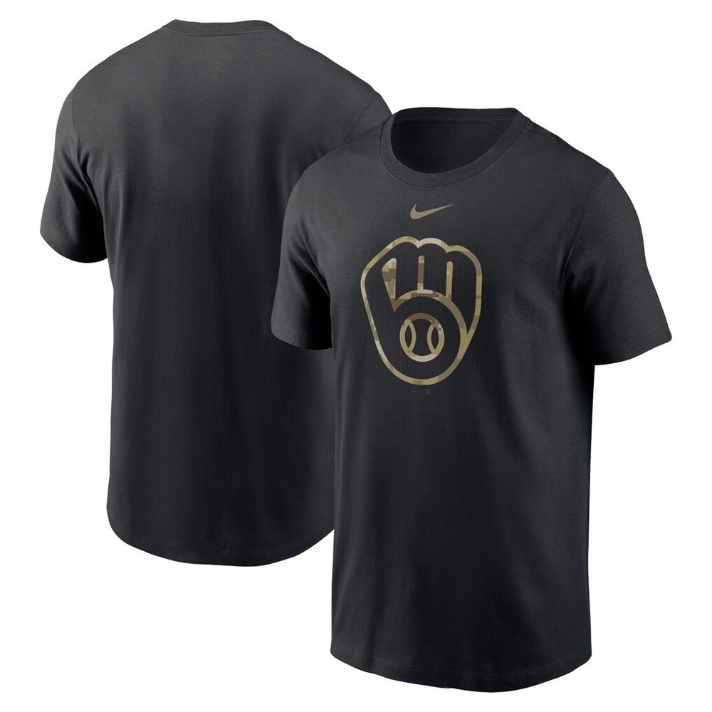 The Nike Tee Milwaukee Brewers MLB T-Shirt Men's Small Black Camo Logo New